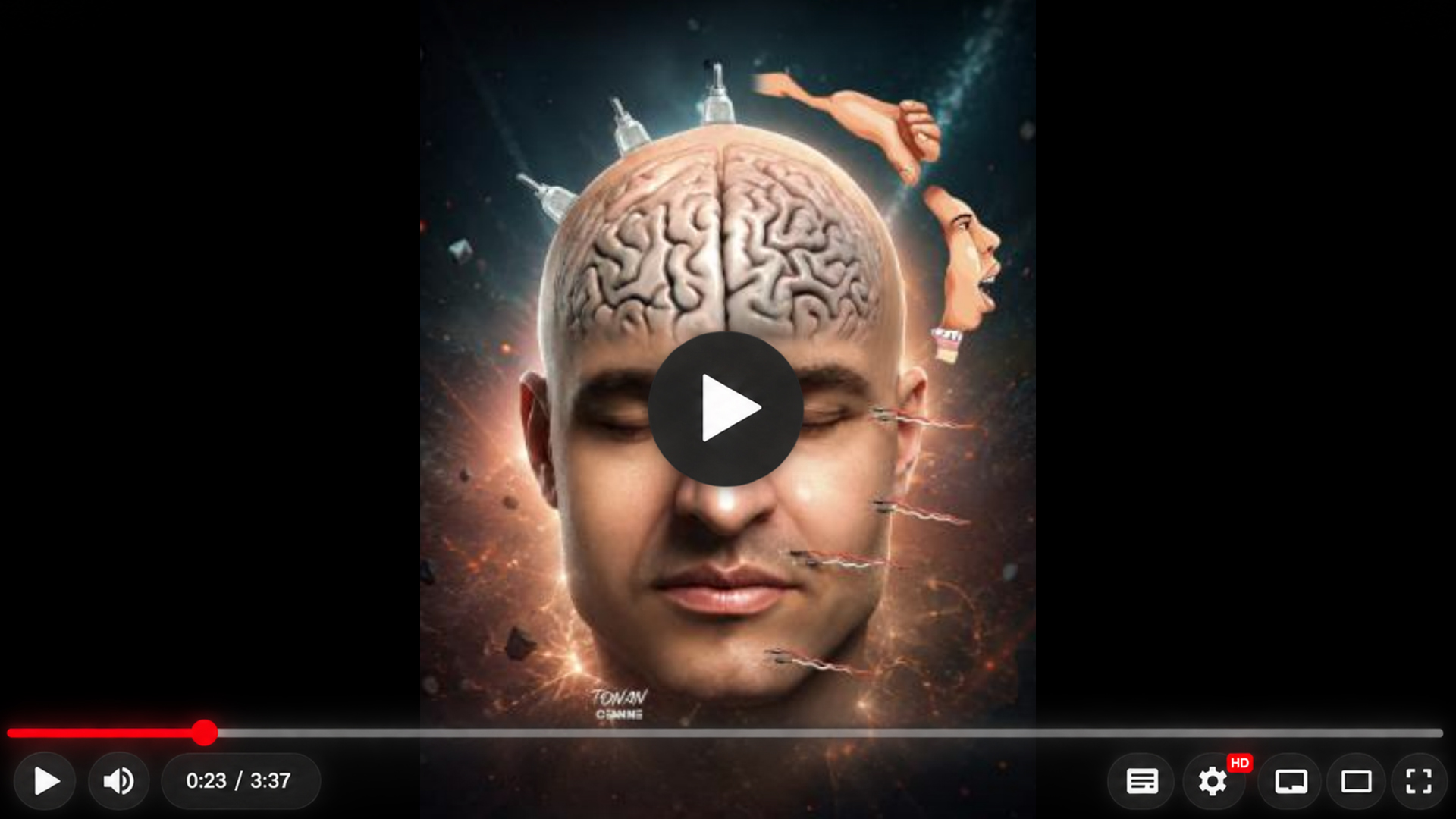 Imagem de abertura do vídeo com uma cabeça masculina e representação gráfica do encéfalo e das conexões neurais.